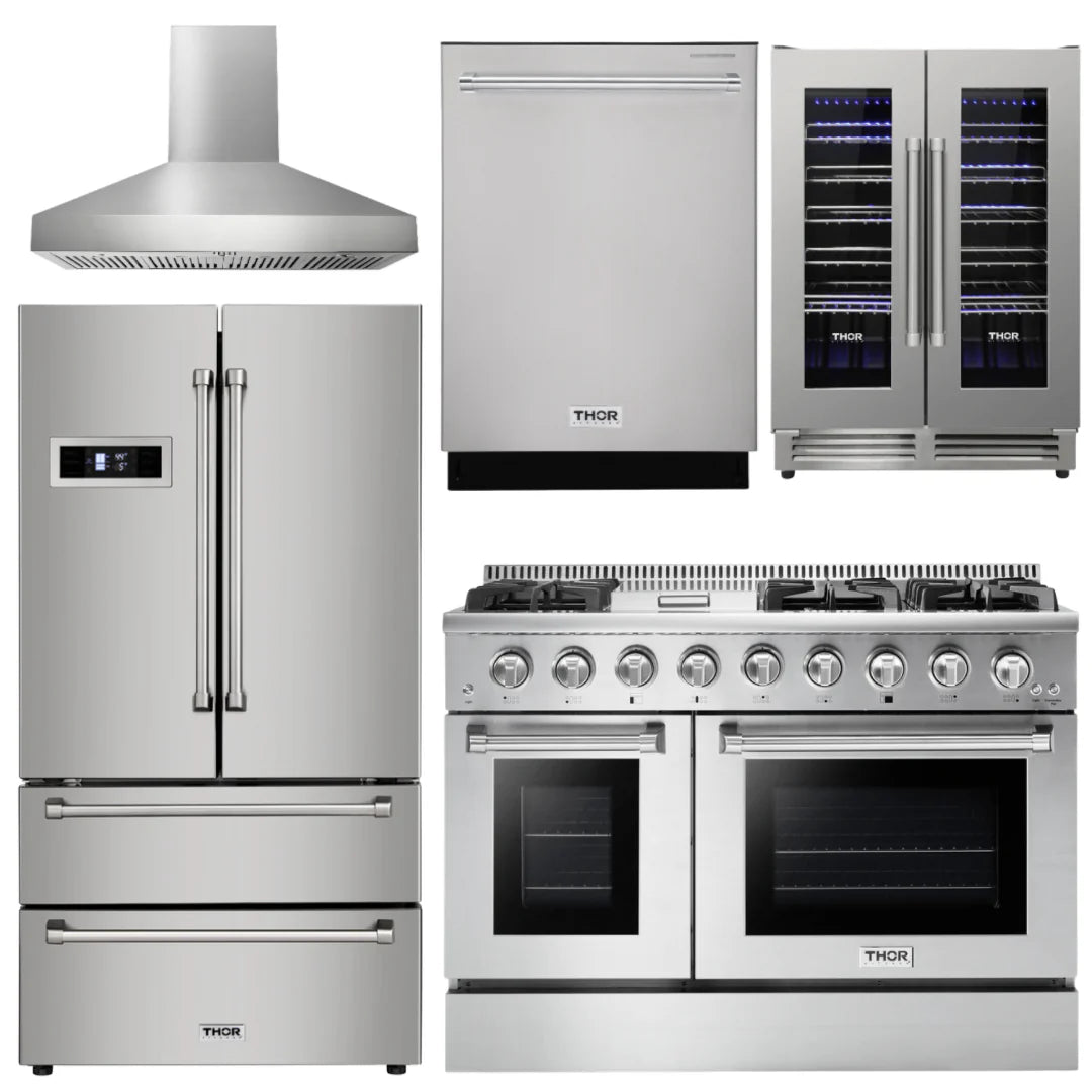 48 Propane Gas Range, Range Hood, Refrigerator, Dishwasher, Wine Cooler A9543