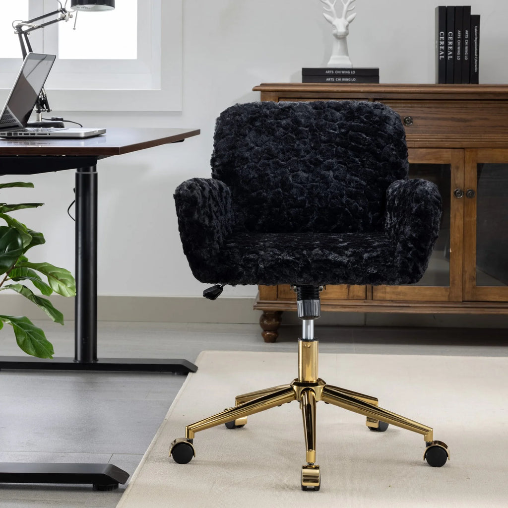Black Adjustable Swivel Office Chair with Golden Metal Base B6792