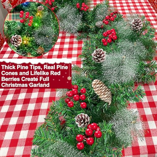 18Ft Prelit Snowy Bristle Pine Christmas Garland with 100 Lights L326