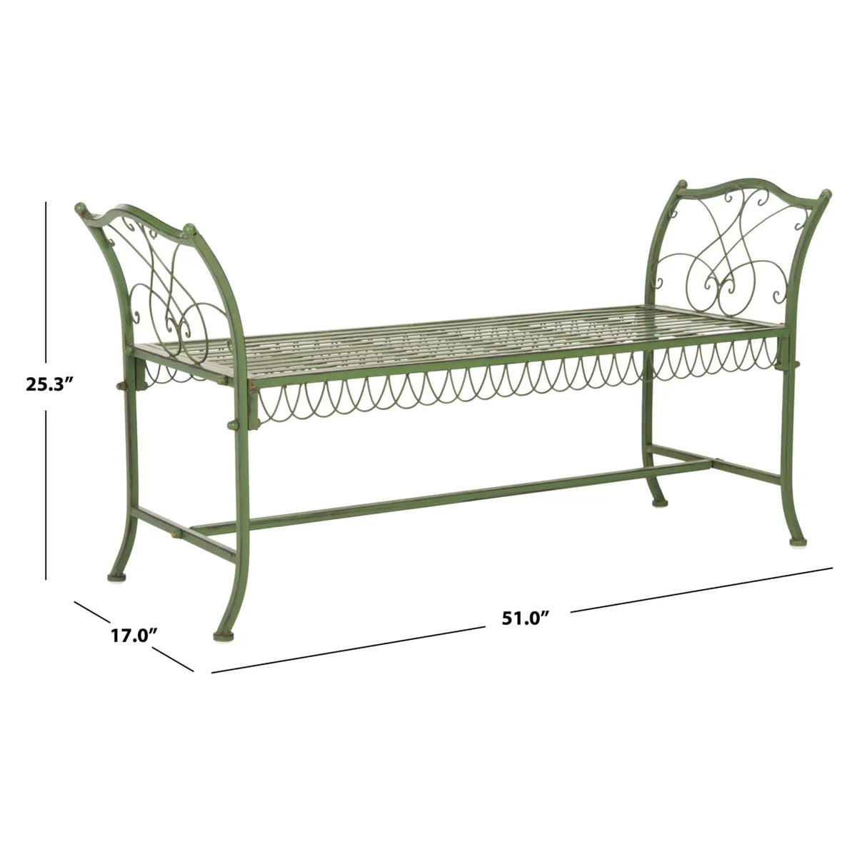 Antique Green Wrought Iron Outdoor Patio Bench Y254