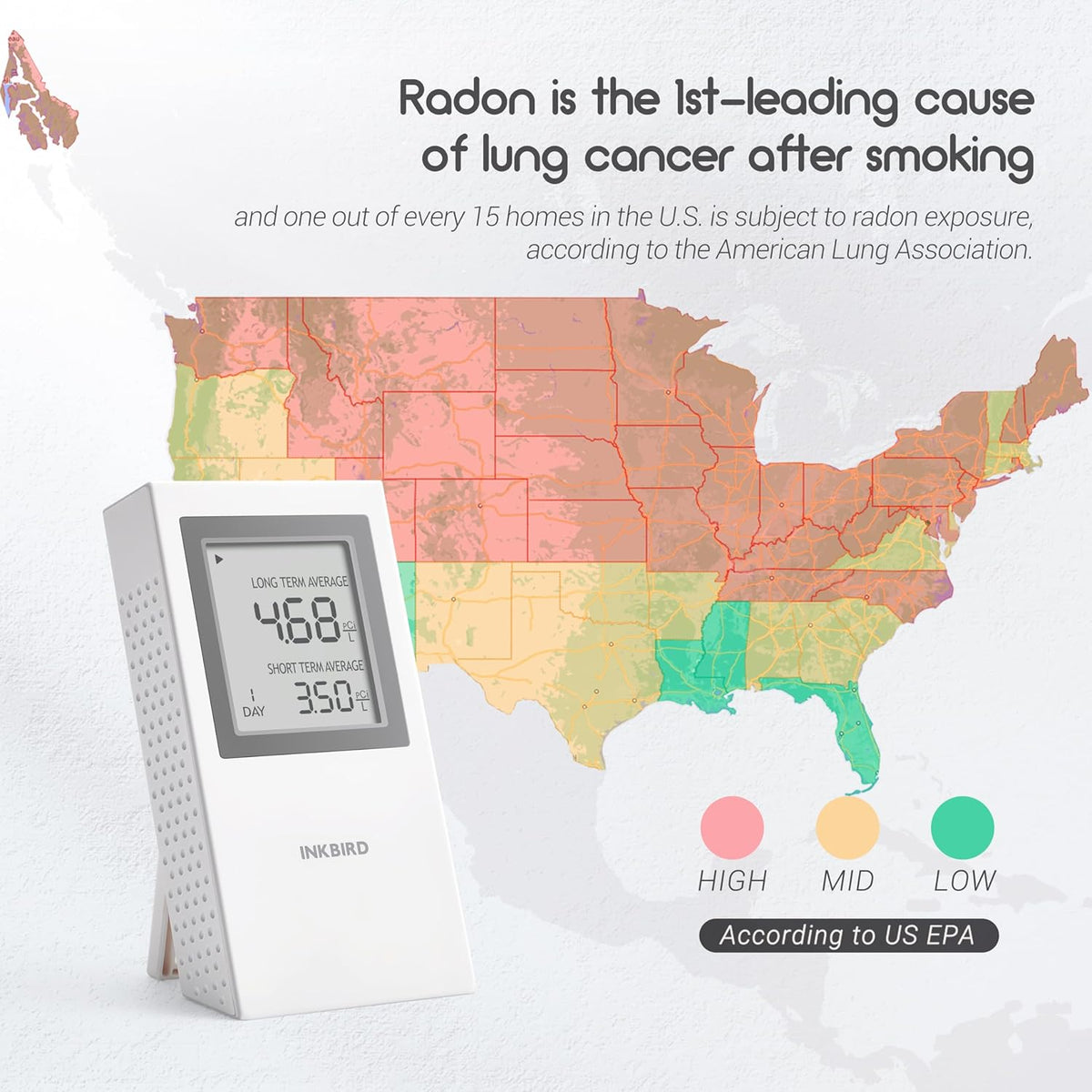 Portable Radon Detector Battery Operated T636
