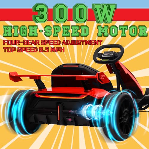 Red Electric Drift Kart Car with Adjustable Seat, 24V, 4 Speed Mode, 300W Motor, 8.5 MPH J3369