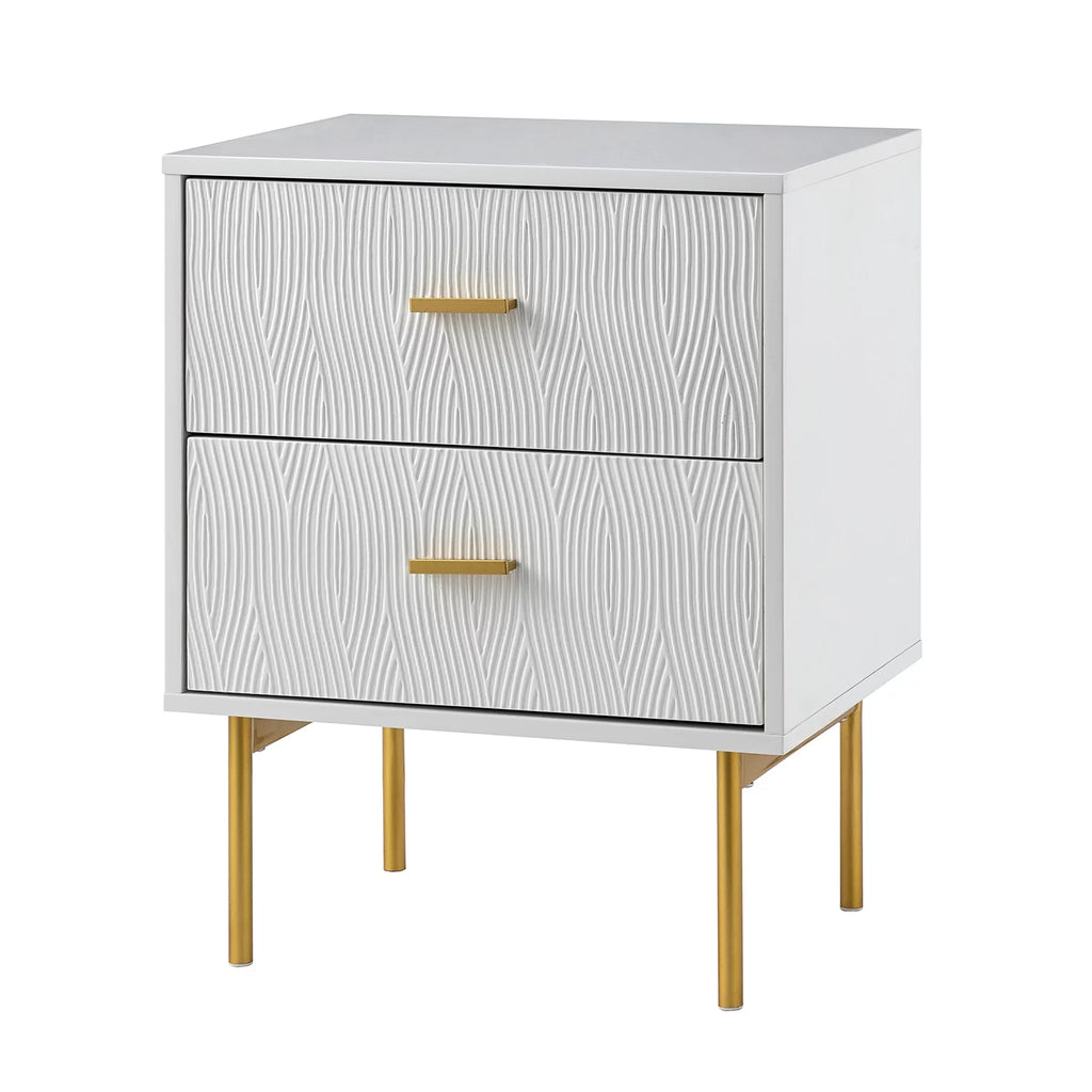 Mid Century 2 Drawer White Wooden Nightstand Y7172