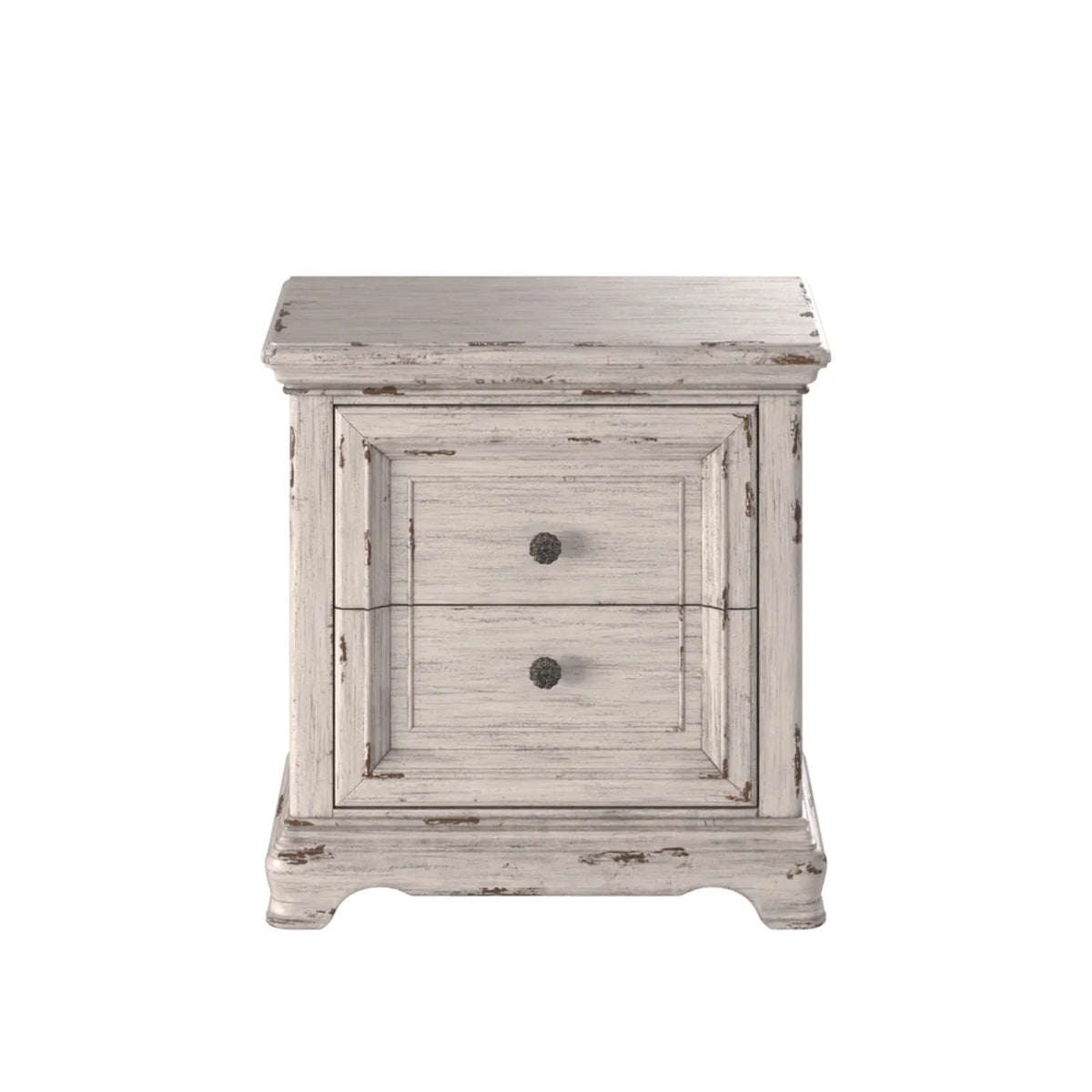 Antique White Wood Two Drawer Nightstand U8378