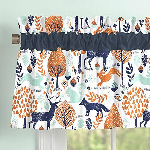 Navy and Orange Woodland Window Valance Rod Pocket M164