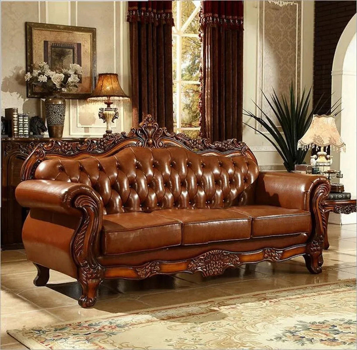 Antique Genuine Leather Sofa Set A958