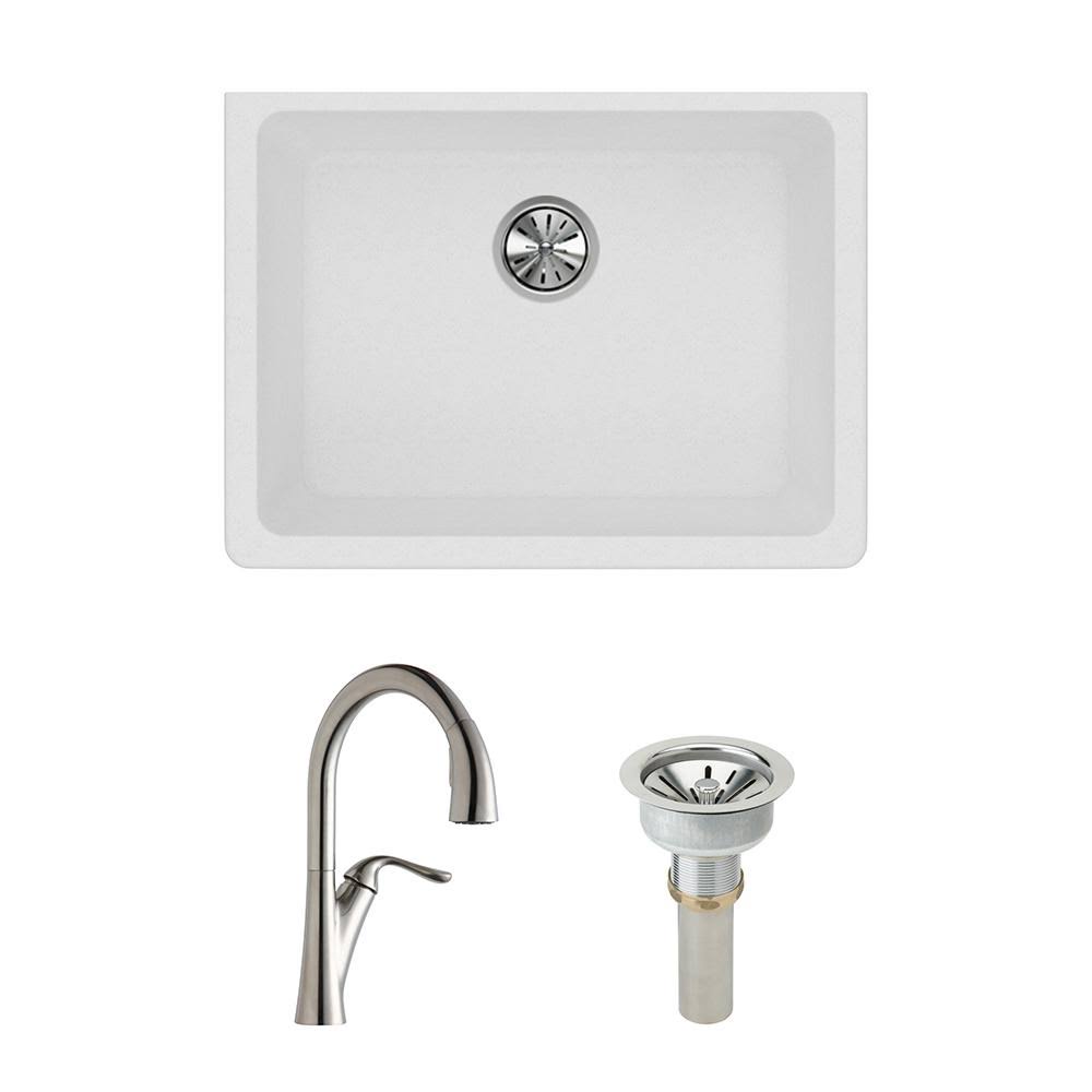 White Composite Single Bowl Kitchen Sink with Faucet and Drain R774337
