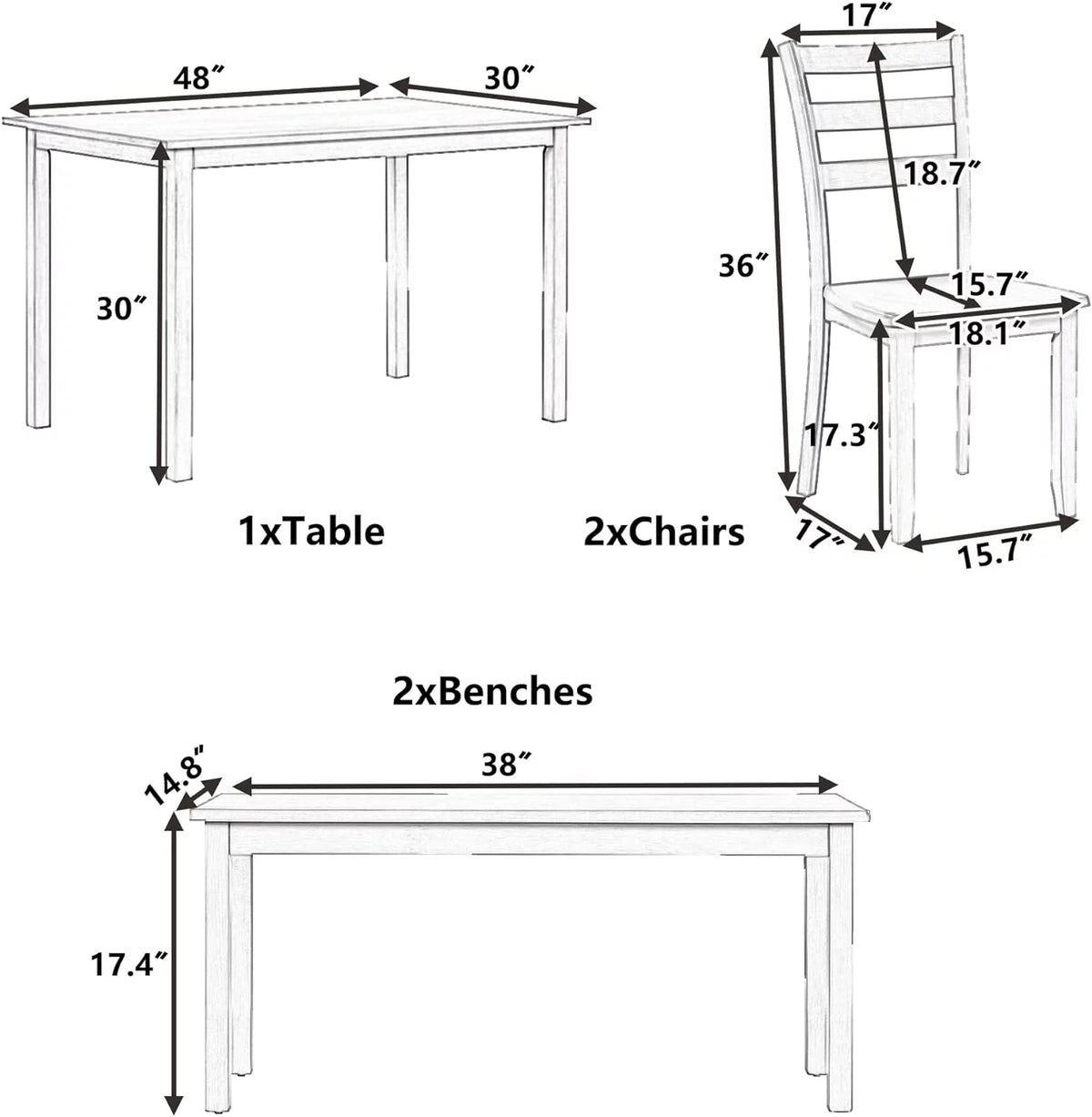 Rustic Wooden Dining Table and Chair Bench Set I3798