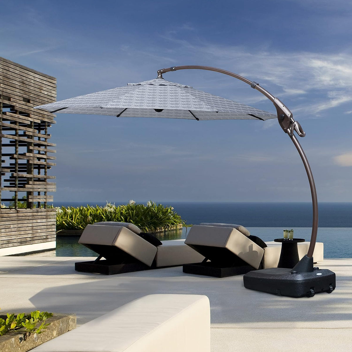 11 FT Curvy Aluminum Offset Umbrella with Base A5977