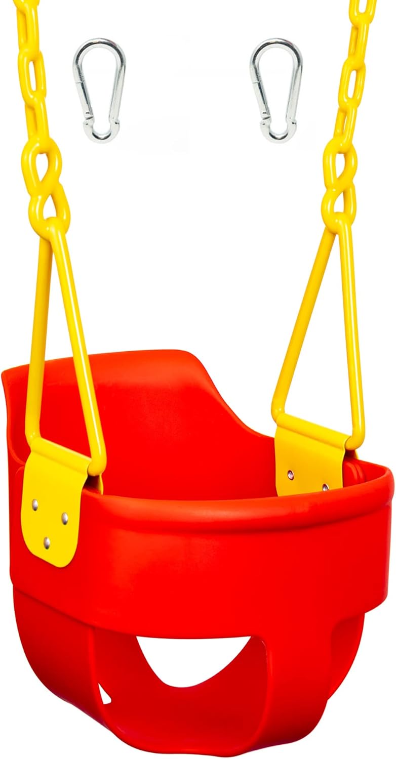High Back Full Bucket Toddler Swing Seat with Finger Grip and Plastic Coated Chains L621779