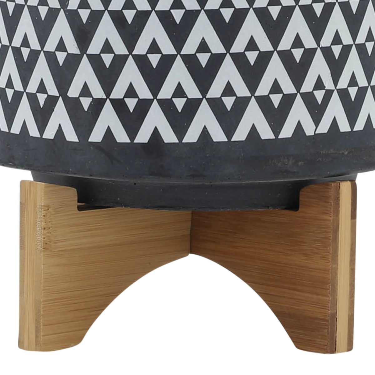 Ceramic Aztec Planter on Wooden Stand, Gray, 8"L X 8"W X 9"H M188885