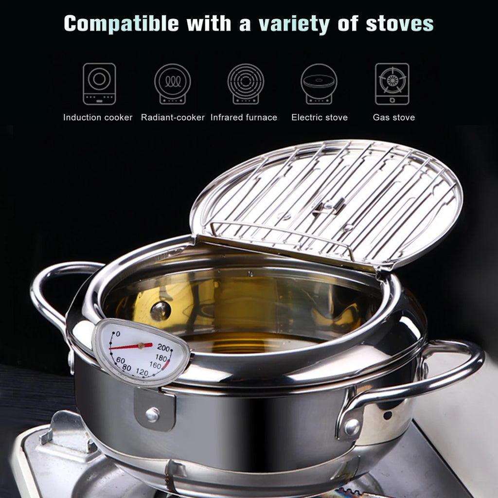 Stainless Steel Deep Fryer Pot with Oil Drip Drainer Rack H1220