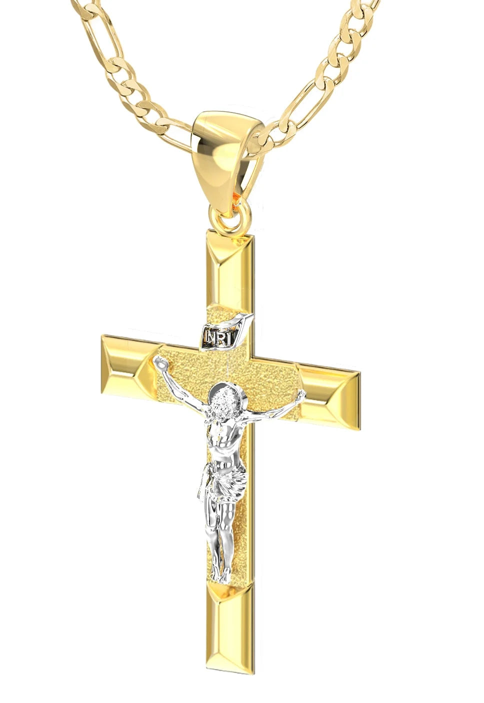 14k Yellow Gold Cross Pendant Necklace, 32mm Y421