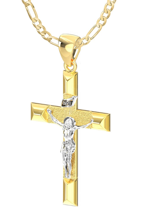 14k Yellow Gold Cross Pendant Necklace, 32mm Y421