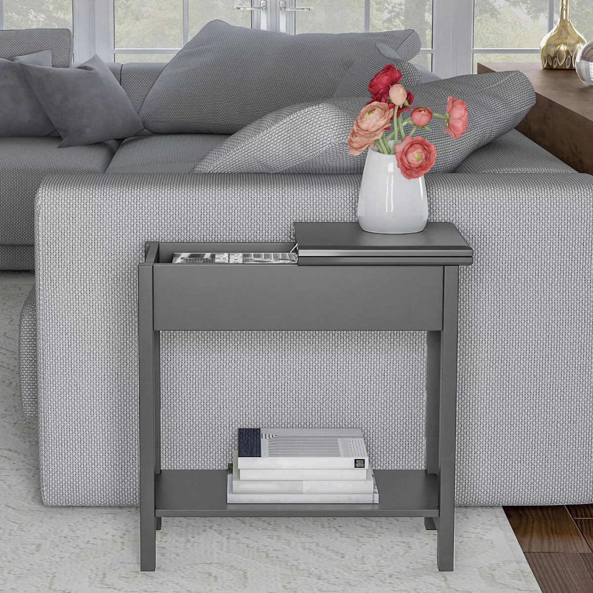 Gray Flip Top Side Console Table Z564