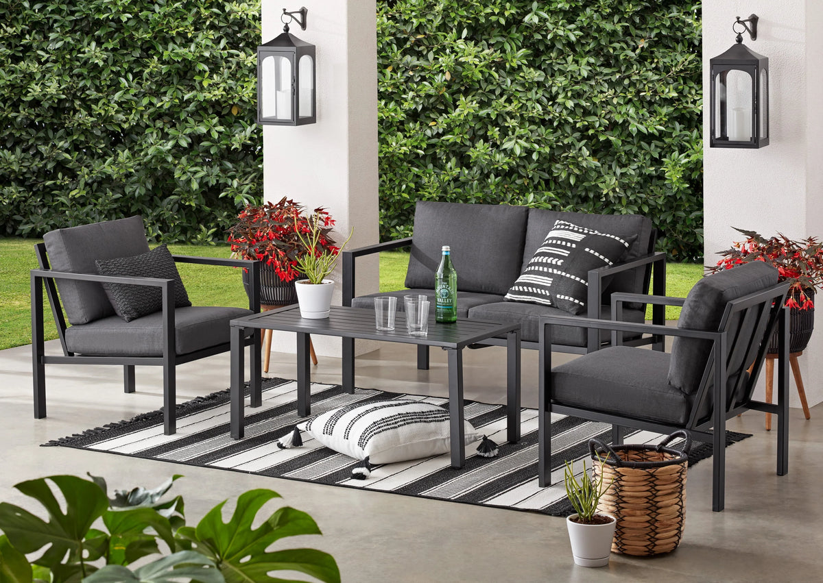 4-Piece Outdoor Patio Conversation Set, Seats 4, Gray U309973