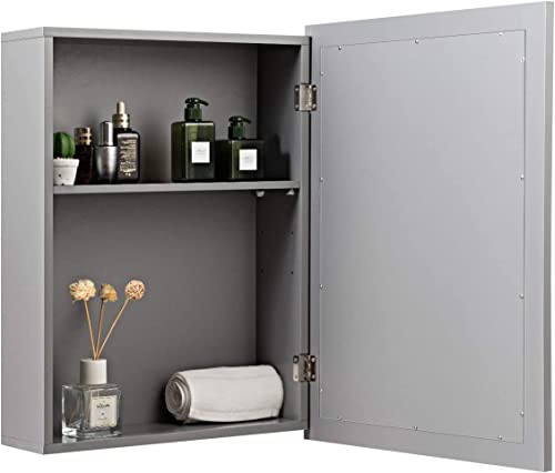 Grey Wall Mounted Mirror Medicine Cabinet with Adjustable Shelf R572045