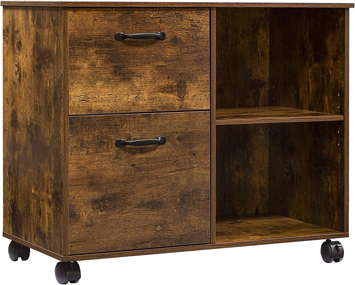 Rustic Brown 2 Drawer Rolling File Cabinet Q613