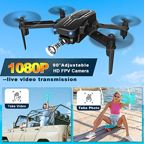 Mini Drone with Camera 1080P HD FPV 90° Adjustable Lens 2 Batteries M22955