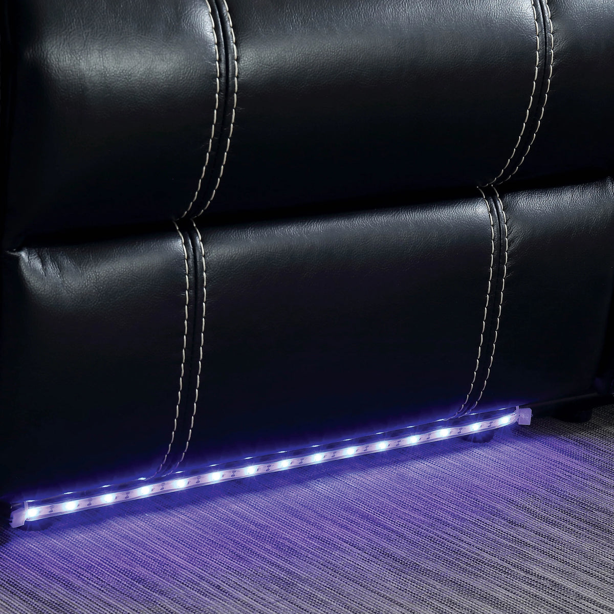 Black Faux Leather Power Recliner Sofa with LED Light O997