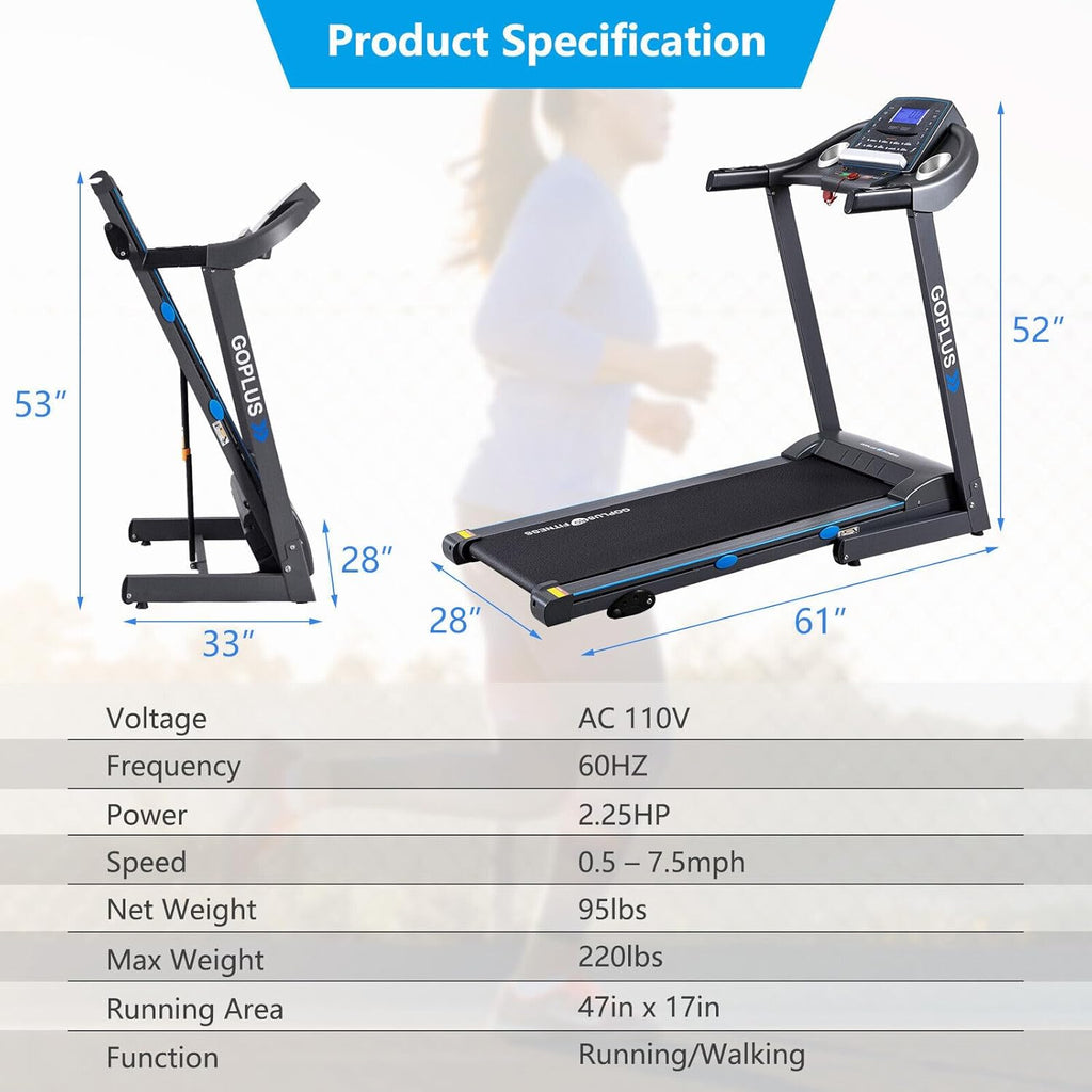 2.25HP Folding Treadmill with Incline Electric Treadmill X632