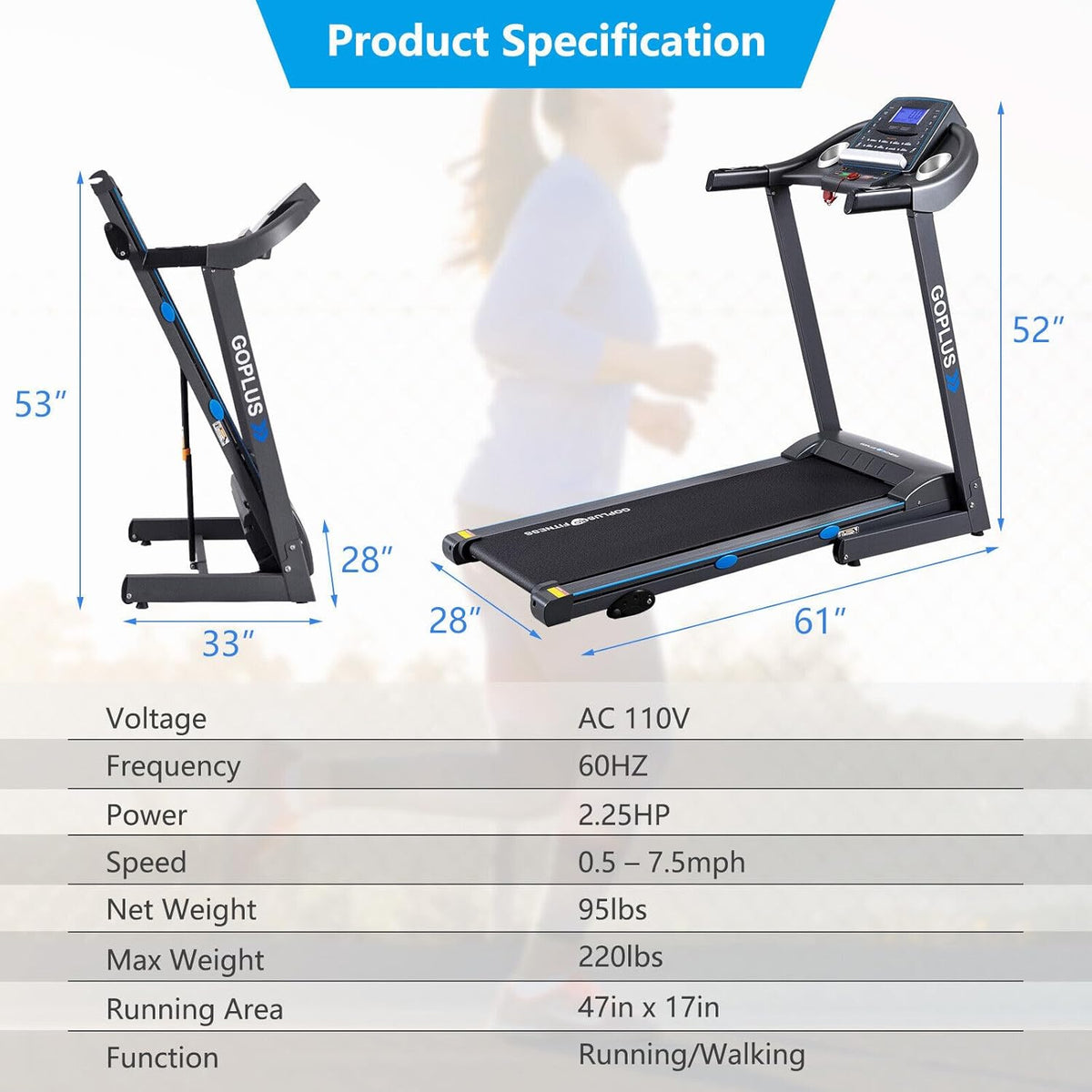 2.25HP Folding Treadmill with Incline Electric Treadmill X632