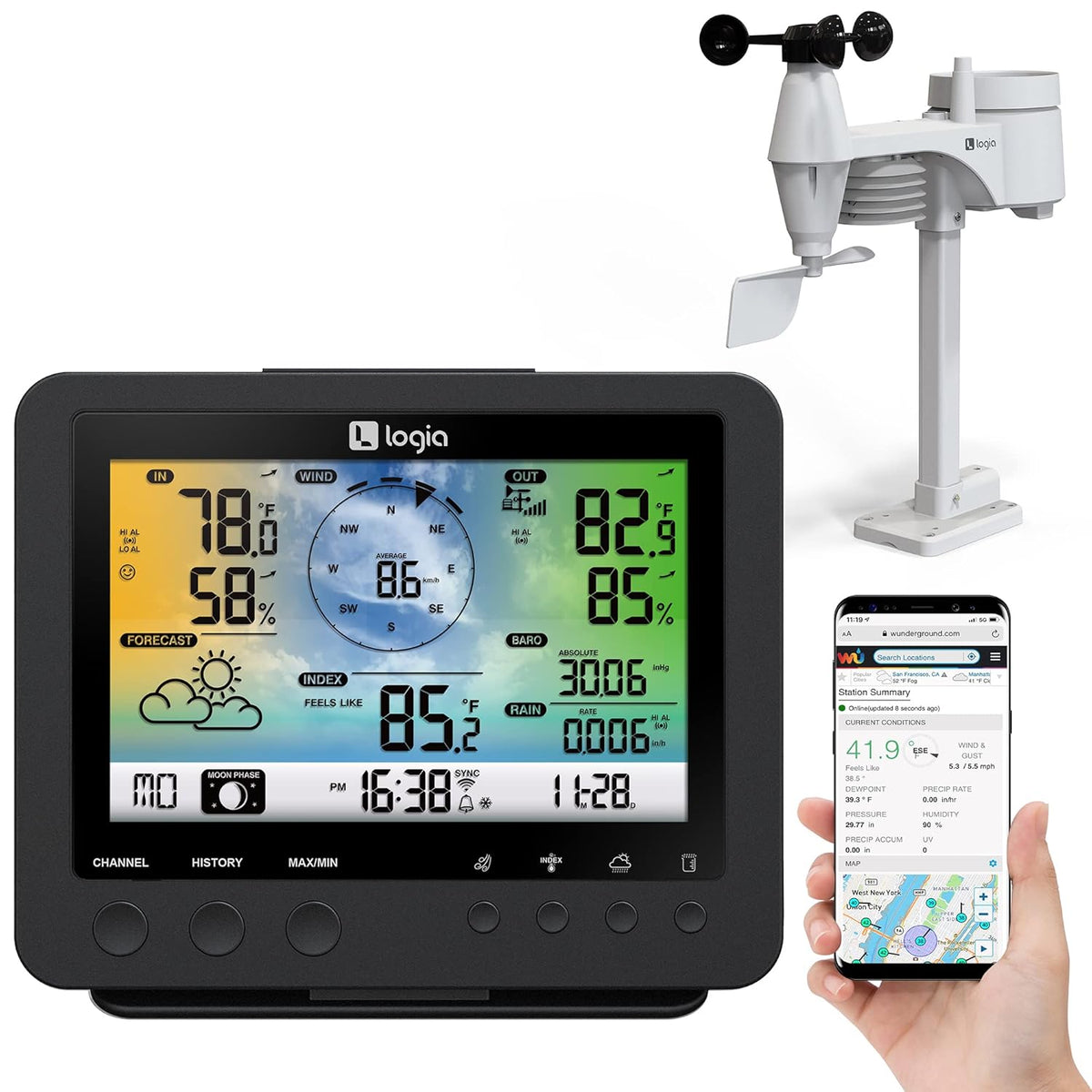 5-in-1 Wi-Fi Weather Station with Wireless LED Color Console P144255