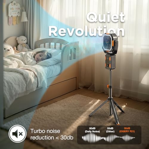 20000mAh Rechargeable Battery Powered Standing Fan with LED Lanterns X888893