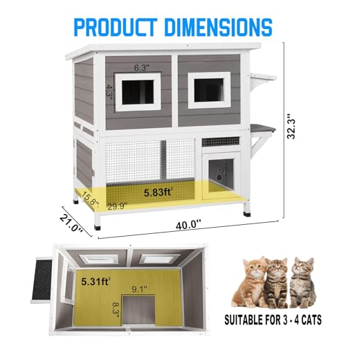 Two Story Wooden Cat House with Climbing Ladder F2859