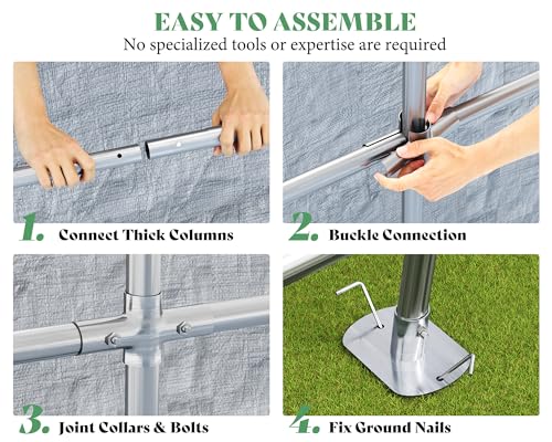 10.5x12x8 FT Heavy Duty Portable Shed Storage Shelter with 4 Waterproof Windows & Roll-up Zipper Door, Grey Y14873