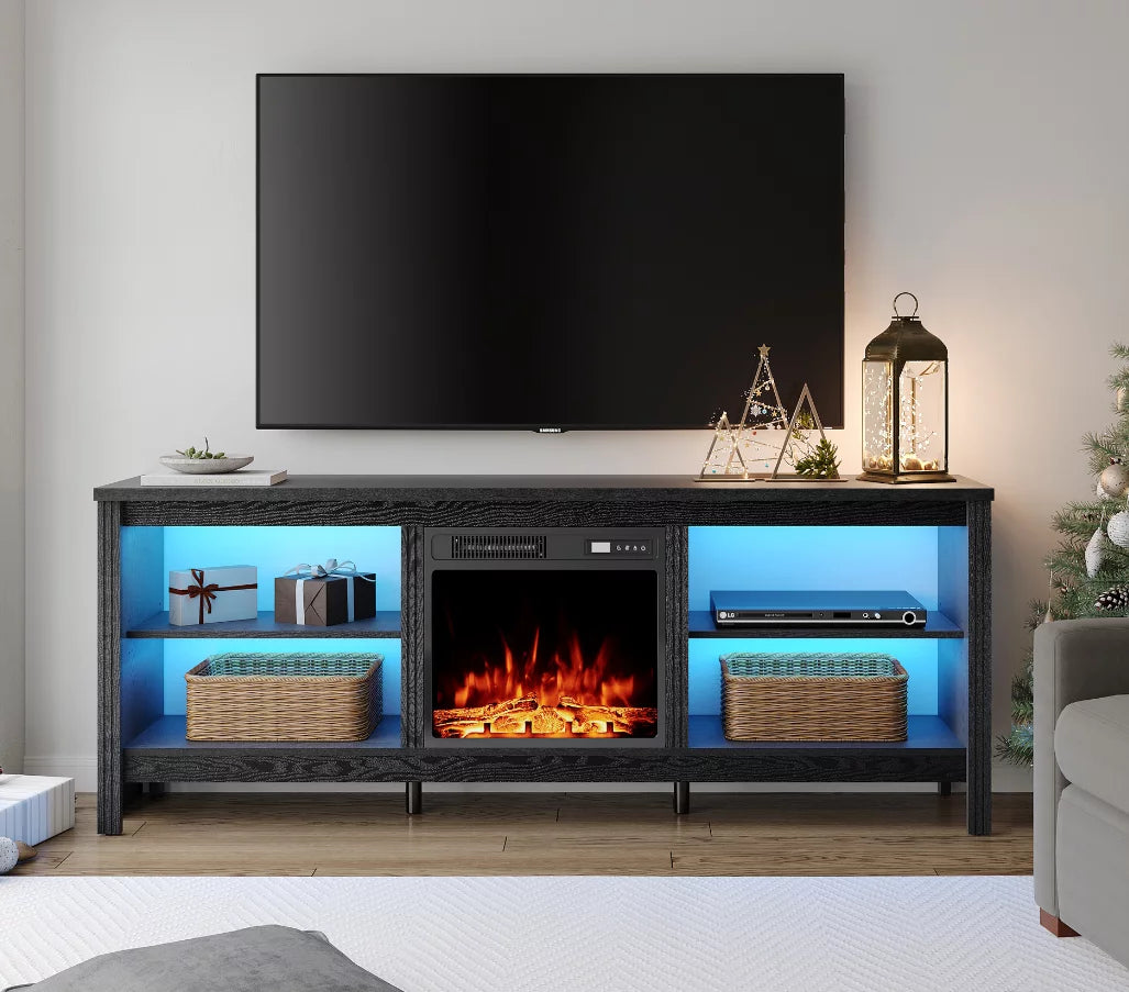 Black 70 inch Fireplace TV Stand with LED Lights Y561030