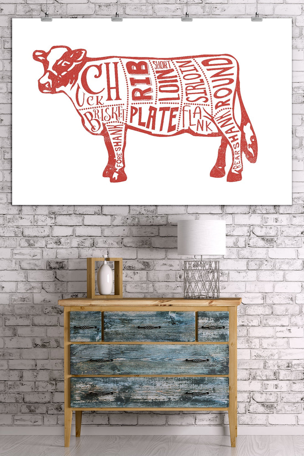 Beef Butchers Block Meat Cuts Giclee Art Print C8772