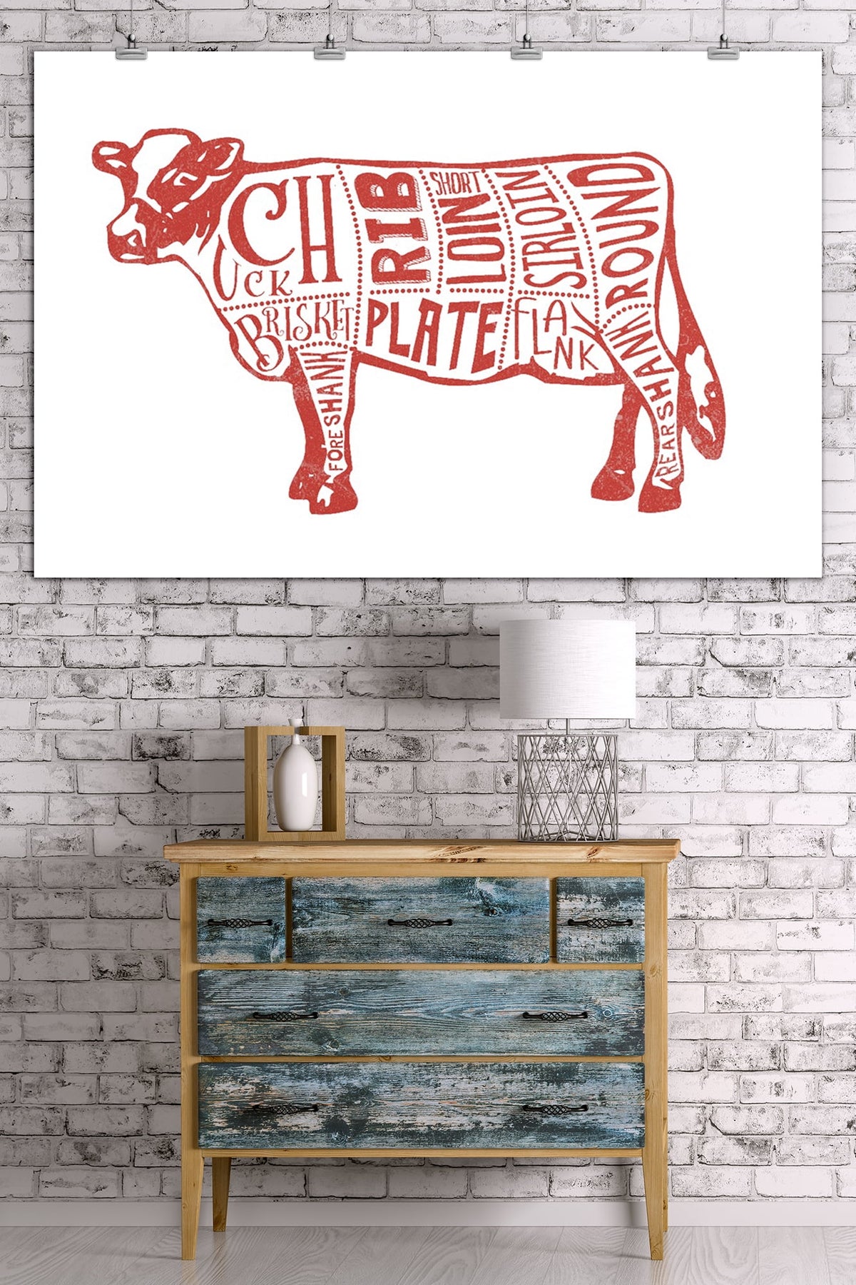 Beef Butchers Block Meat Cuts Giclee Art Print C8772