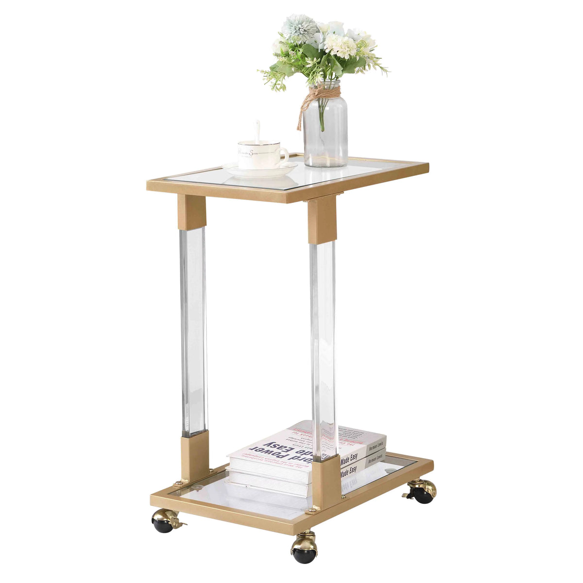 Chrome Glass C Shape Square Side Table R570097