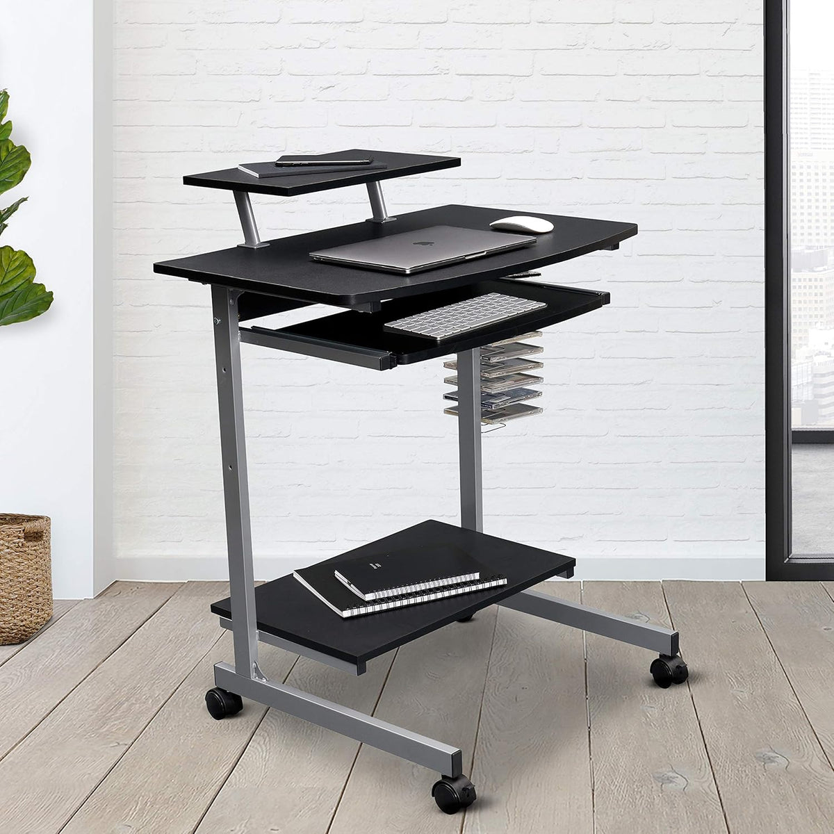 Compact Computer Cart with Storage, Espresso Pack of 2 A38525