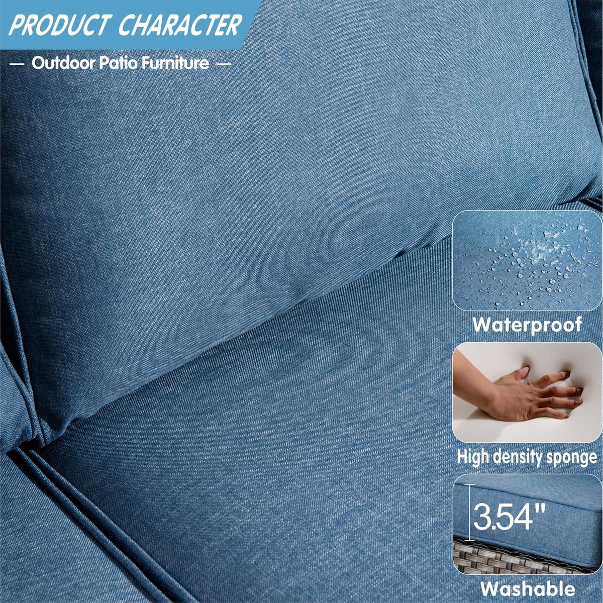 2-piece High-back Wicker Single Chairs Denim Blue E162