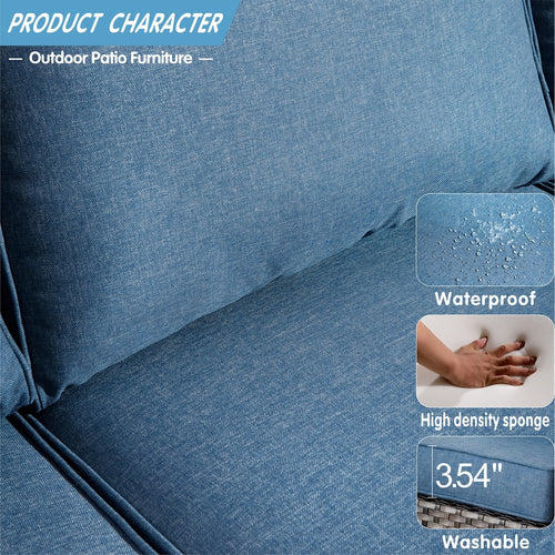 2-piece High-back Wicker Single Chairs Denim Blue E162
