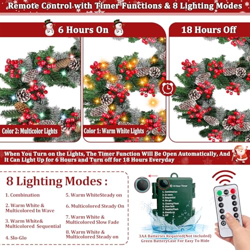 18Ft Prelit Snowy Bristle Pine Christmas Garland with 100 Lights L326