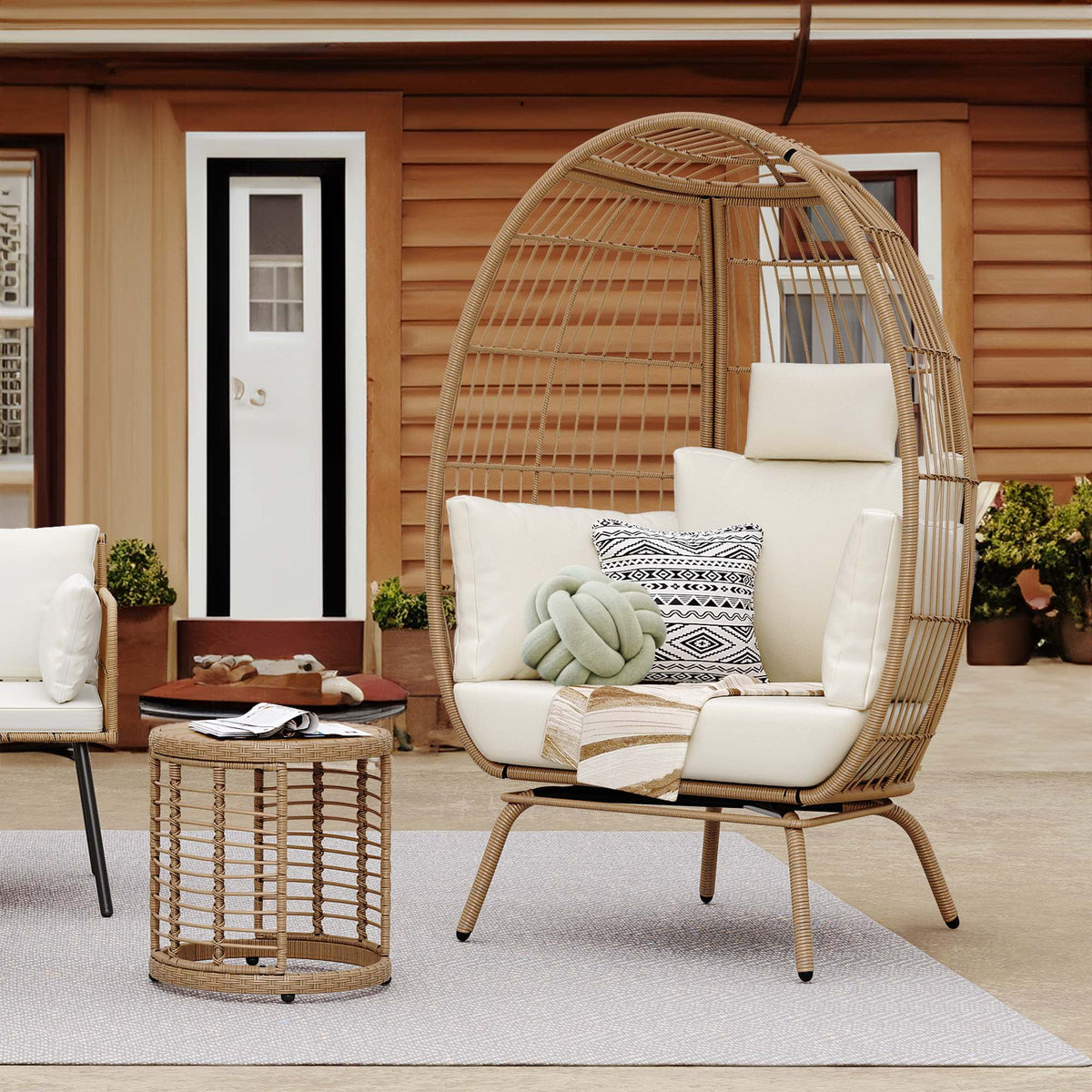 Beige Wicker Egg Chair with Cushions T77851