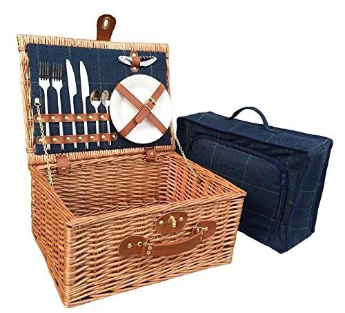 Blue Tweed Fitted Picnic Basket V11273