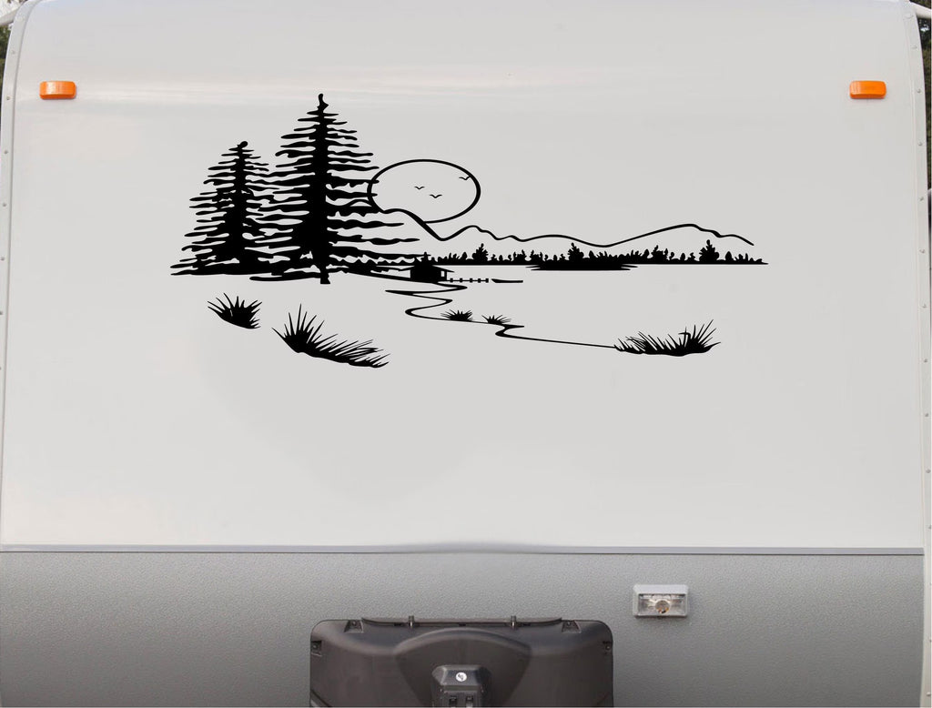 Vinyl Decal Sticker Cabin Lake Scene Q4568