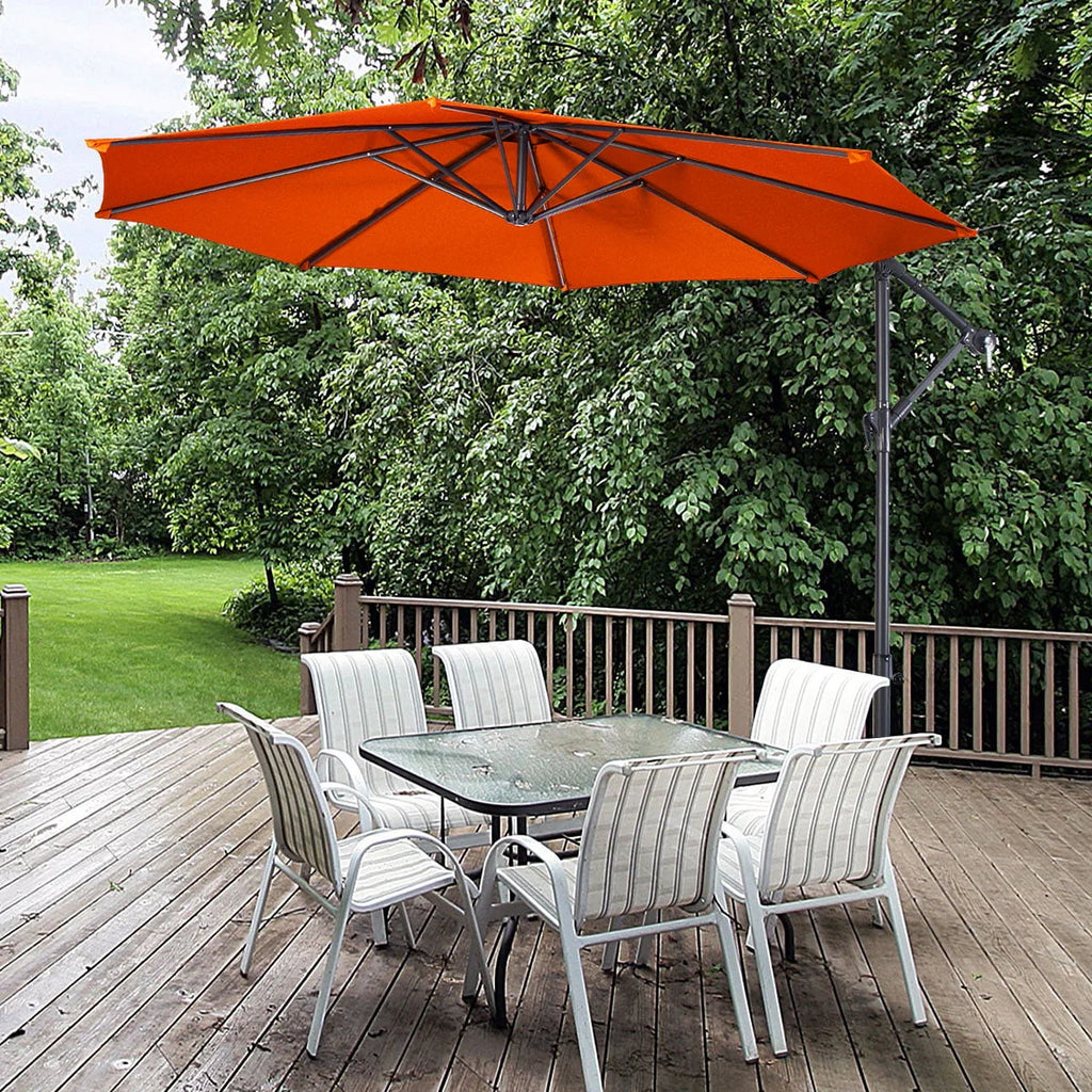 10' Hanging Patio Umbrella with Cross Base Tan Y8497