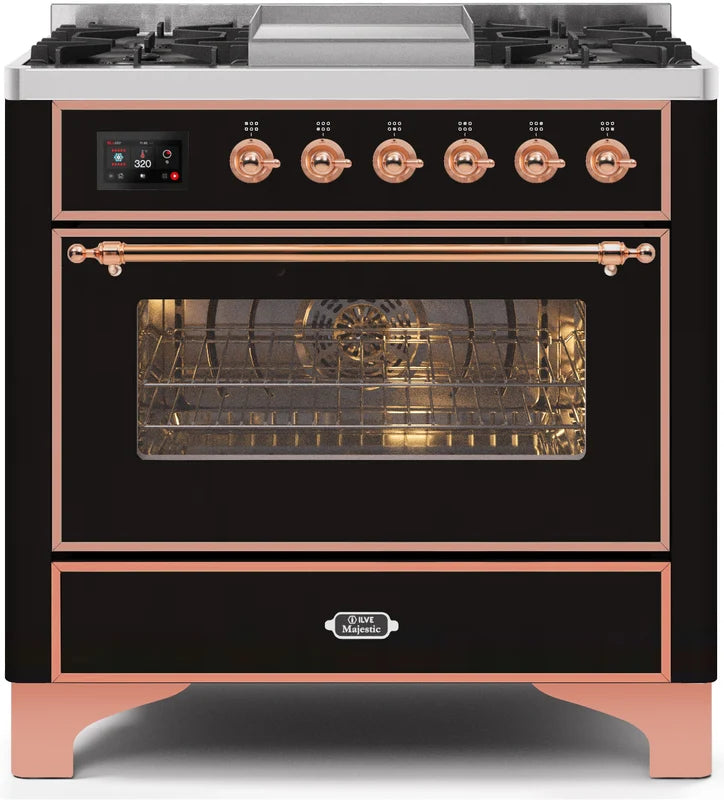 36 Dual Fuel Propane Gas Range Glossy Black Copper Trim Q365973