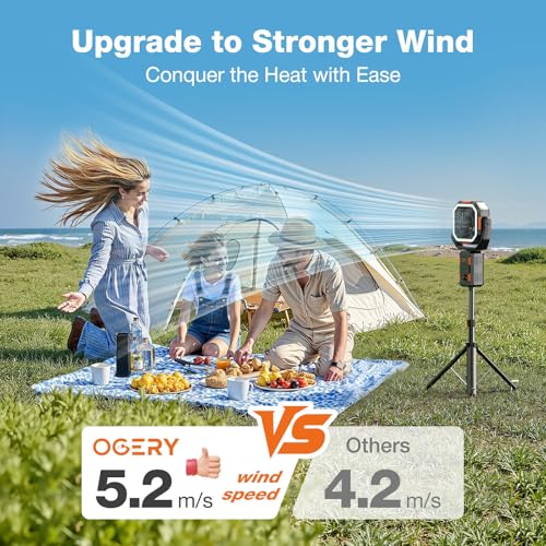 20000mAh Rechargeable Battery Powered Standing Fan with LED Lanterns X888893