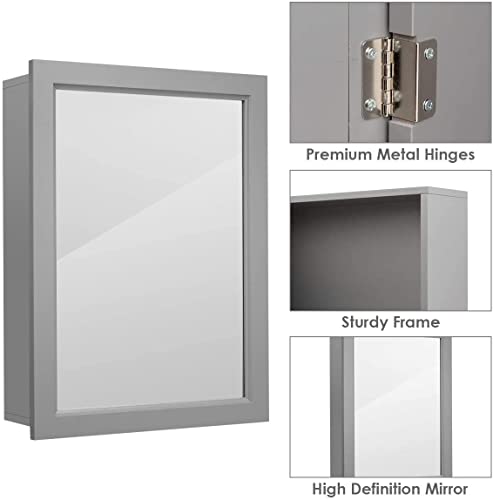 Grey Wall Mounted Mirror Medicine Cabinet with Adjustable Shelf R572045