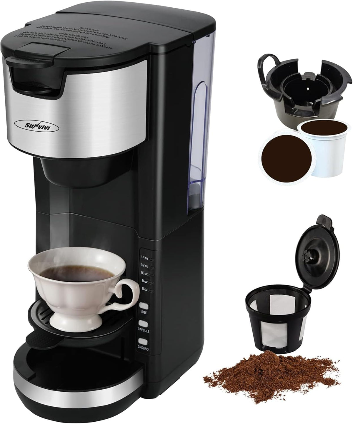 Single Serve Coffee Maker with Adjustable Drip Tray 30oz Removable Reservoir I489598