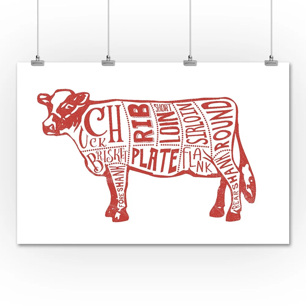 Beef Butchers Block Meat Cuts Giclee Art Print C8772