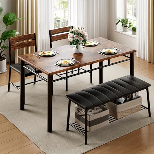 Gray Dining Table Set for 4 with Upholstered Bench and 2 Chairs J492376