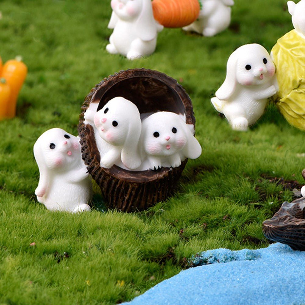 Resin Bunny Statue Miniature Rabbit Basket Figurine E6033