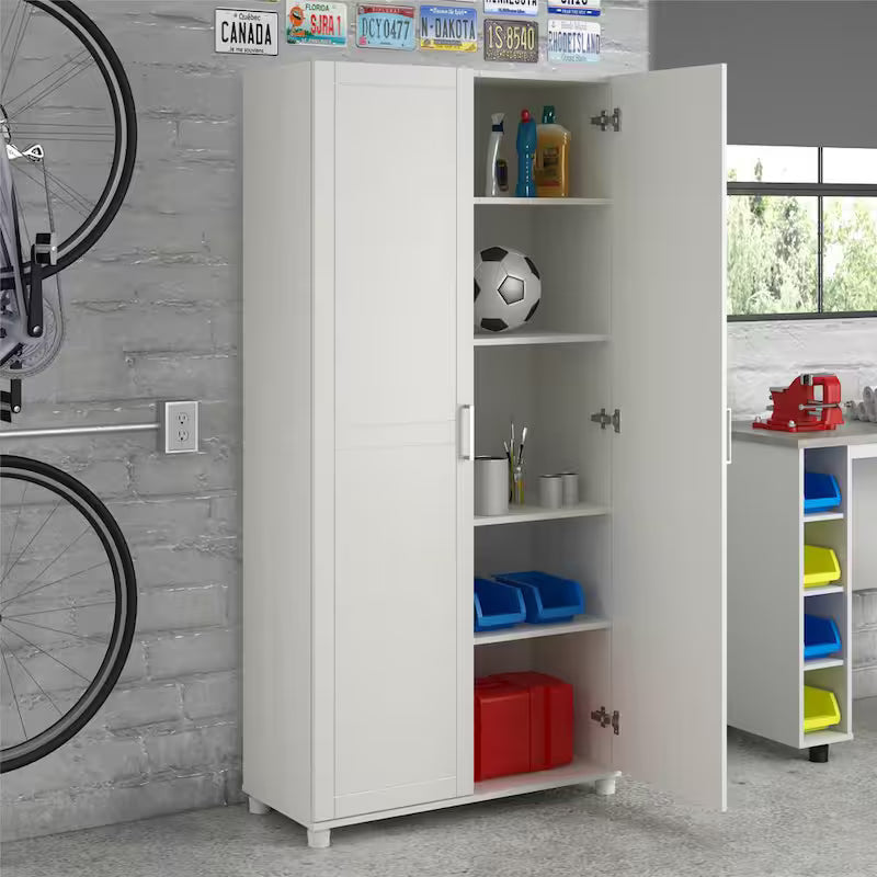 White Wood Freestanding Garage Cabinet A5830